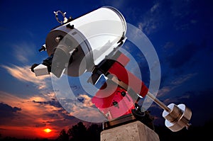 Astronomical observatory telescope sunset sky