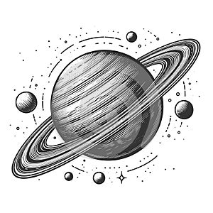 Astronomical Saturn Planet engraving vector