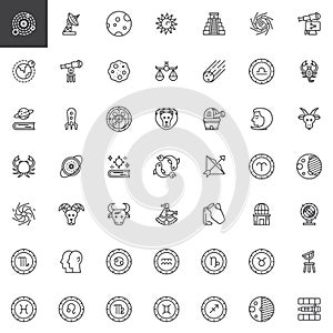 Astronomy and astrology outline icons set