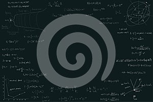 Astronomy and astrophysics, formulas for physics mathematics and astronomy on a dark green chalk Board. photo