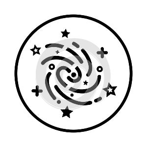 Astronomy, black hole, galaxy, research, science icon. Black vector sketch.