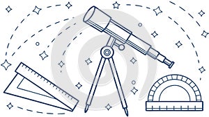 Astronomy & Geometry Tools: Telescope and Ruler, vector design Generative AI