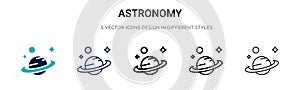 Astronomy icon in filled, thin line, outline and stroke style. Vector illustration of two colored and black astronomy vector icons