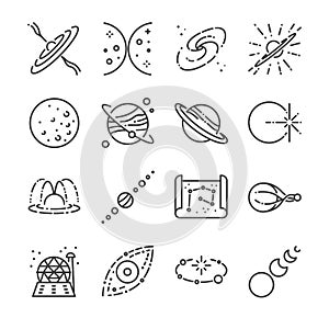 Astronomy icon set. Included the icons as stars, space, universe, galaxies, planet, solar system and more.