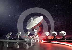 Astronomy - Radio Telescopes Pointing upwards at Night