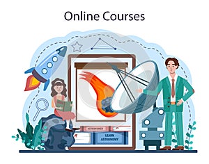Astronomy school subject online service or platform. Students looking