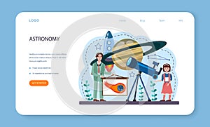 Astronomy school subject web banner or landing page. Students