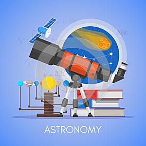 Astronomy science education concept vector poster in flat style design