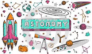 Astronomy science education subject doodle icon