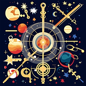 Astronomy and space exploration banner with planets and stars. Vector illustration AI Generated