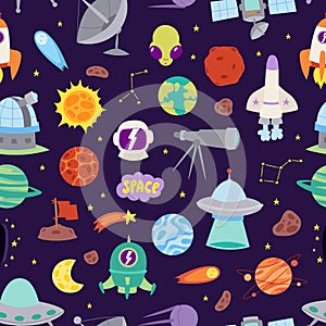 Astronomy space vector seamless pattern.