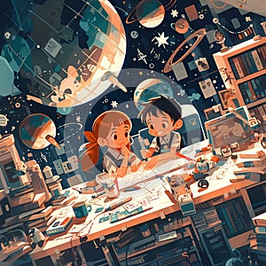 Astronomy Study Buddies: An Illustration of Learning and Friendship in Space