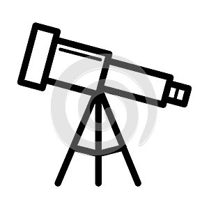 Astronomy telescope vector icon. Black and white illustration of telescope. Outline linear icon.