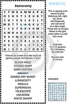 Astronomy wordsearch puzzle