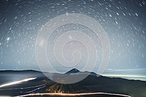 Astrophoto Star trails at Volcano Mt.Bromo East Java,Indonesia