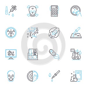 Astrophysics linear icons set. Gravity, Black hole, Supernova, Dark matter, Neutron star, Cosmic radiation, Galaxy line