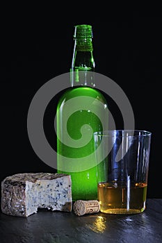 Asturian cider and Cabrales cheese. photo