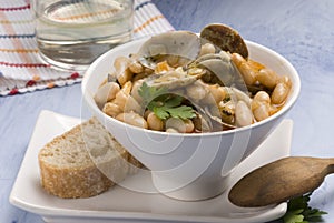 Asturian clams and beans.Spanish cuisine. photo