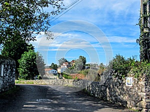 Asturias typical countryside on Camino de Santiago route along the Northern coast of Spain