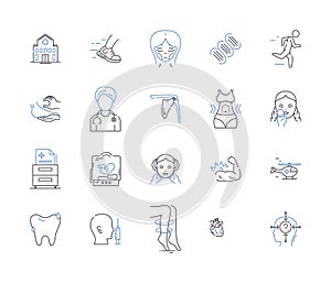 Astute physical line icons collection. Agile, Athletic, Coordinated, Dexterous, Fit, Flexible, Lithe vector and linear photo