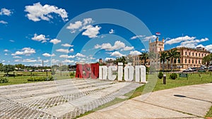 Asuncion letters in front of the Presidential Palace in the capital of Paraguay.