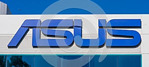 Asus sign at the company office in Silicon Valley. Taiwan-based multinational computer and phone hardware and electronics company