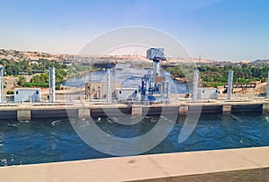 Aswan High Dam beautiful sunny day panorama, Egypt