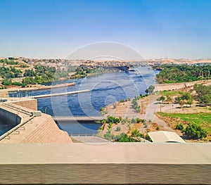 Aswan High Dam beautiful sunny day panorama, Egypt