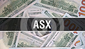 ASX text Concept Closeup. American Dollars Cash Money,3D rendering. ASX at Dollar Banknote. Financial USA money banknote photo