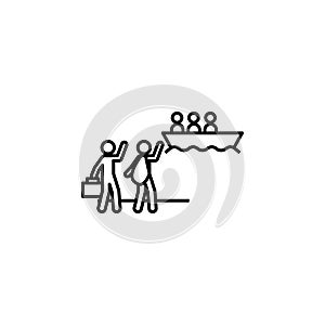 asylum, escape, migration icon. Element of social problem and refugees icon. Thin line icon for website design and development,