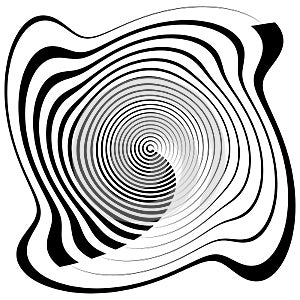 Asymmetric spiral shape isolated on white. Irregular, concentric