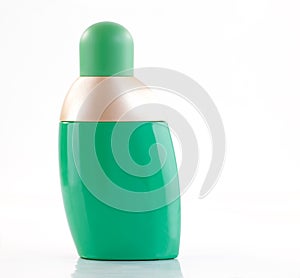 Asymmetrical perfume bottle on white background