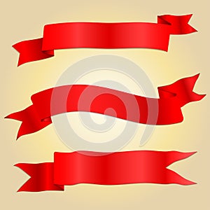 Asymmetry red ribbon banner with shading and shadows