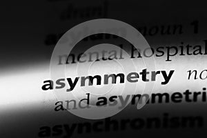 Asymmetry word in a dictionary. asymmetry concept.