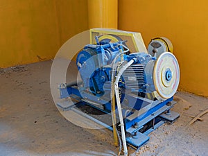 Asynchronous Electric Motor, Gearbox, Braking Device, Pulley, Protective Cover, Flywheel and V-Belt Transmission, Used for The