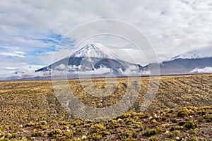 Atacama desert savanna, mountains and volcano landscape, Chile, South America