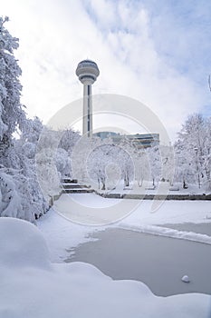 Atakule view from botanical garden under snow