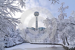 Atakule view from botanical garden under snow