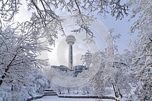 Atakule view from botanical garden under snow