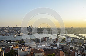 Ataturk Bridges, Suleymaniye Mosque and Golden Horn from Galata Tower. Istanbul, Turkey