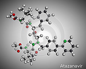 Atazanavir molecule. It is antiretroviral medication, used for the treatment of HIV. Molecular model photo