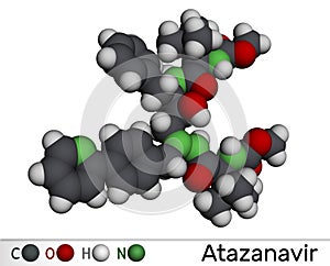 Atazanavir molecule. It is antiretroviral medication, used for the treatment of HIV. Molecular model photo