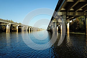 The Atchafalaya Basin Bridge and the Interstate 10 (I-10) highway over Louisiana bayou