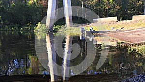 Atchafalaya swamp bridge at sunset in Louisiana.