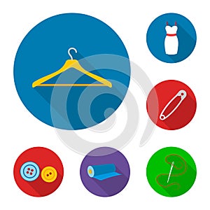 Atelier and sewing flat icons in set collection for design. Equipment and tools for sewing vector symbol stock web