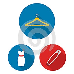 Atelier and sewing flat icons in set collection for design. Equipment and tools for sewing vector symbol stock web