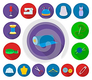 Atelier and sewing flat icons in set collection for design. Equipment and tools for sewing vector symbol stock web