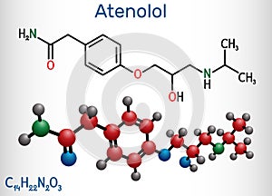 Atenolol cardioselective beta-blocker molecule. It is antihypertensive, hypotensive and antiarrhythmic drug. Structural chemical photo