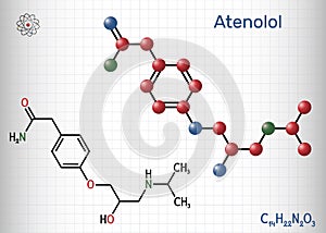 Atenolol cardioselective beta-blocker molecule. It is antihypertensive, hypotensive and antiarrhythmic drug. Structural chemical photo