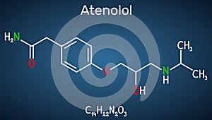 Atenolol cardioselective beta-blocker molecule. It is antihypertensive, hypotensive and antiarrhythmic drug. Structural chemical photo